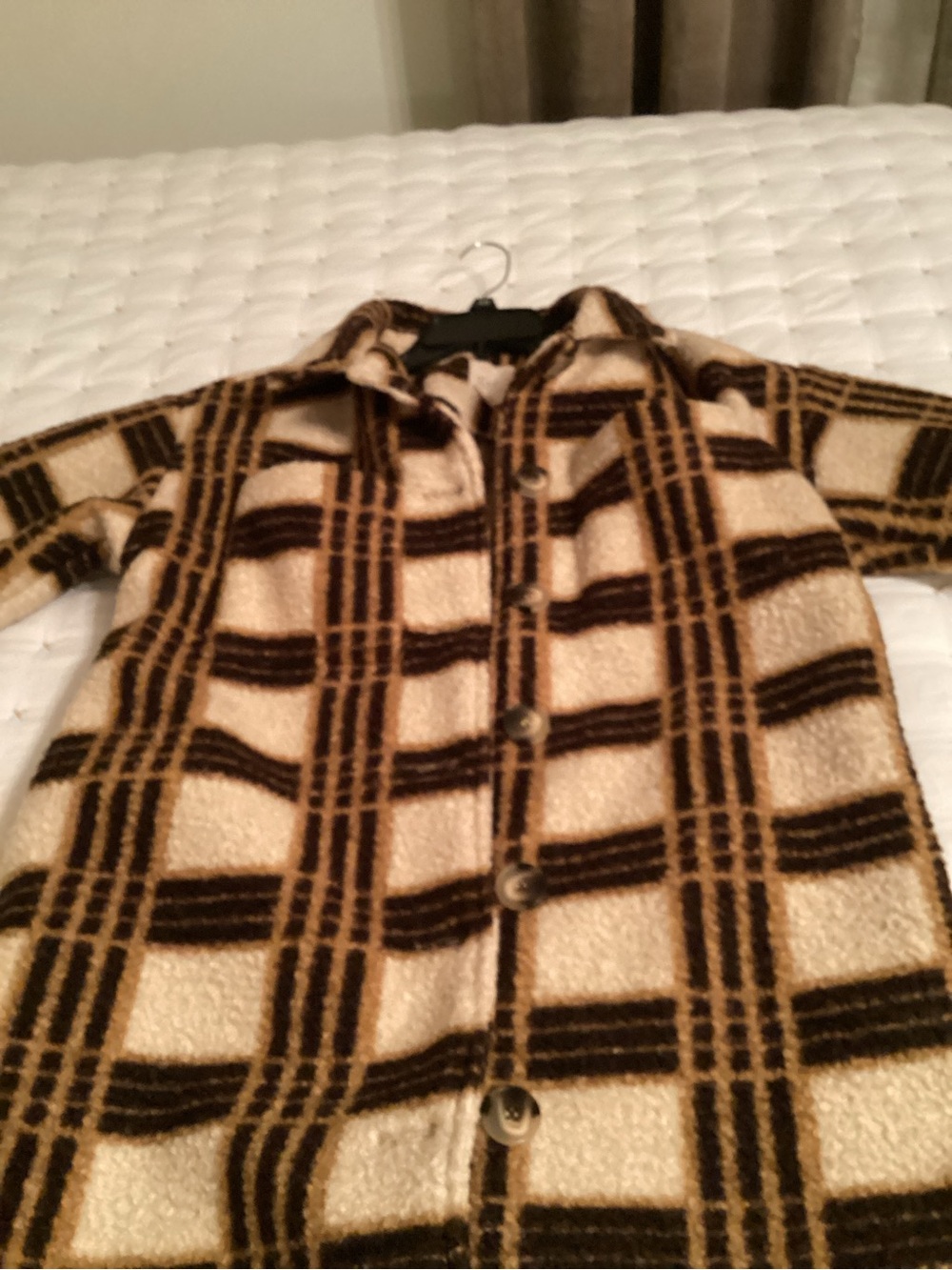 Chelsea & Violet Plaid Teddy Jacket in Beige and Brown